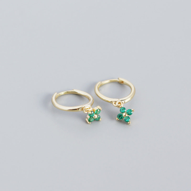 Wholesale French Style S925 Sterling Silver Geometric Diamond Floral Silver Earrings
